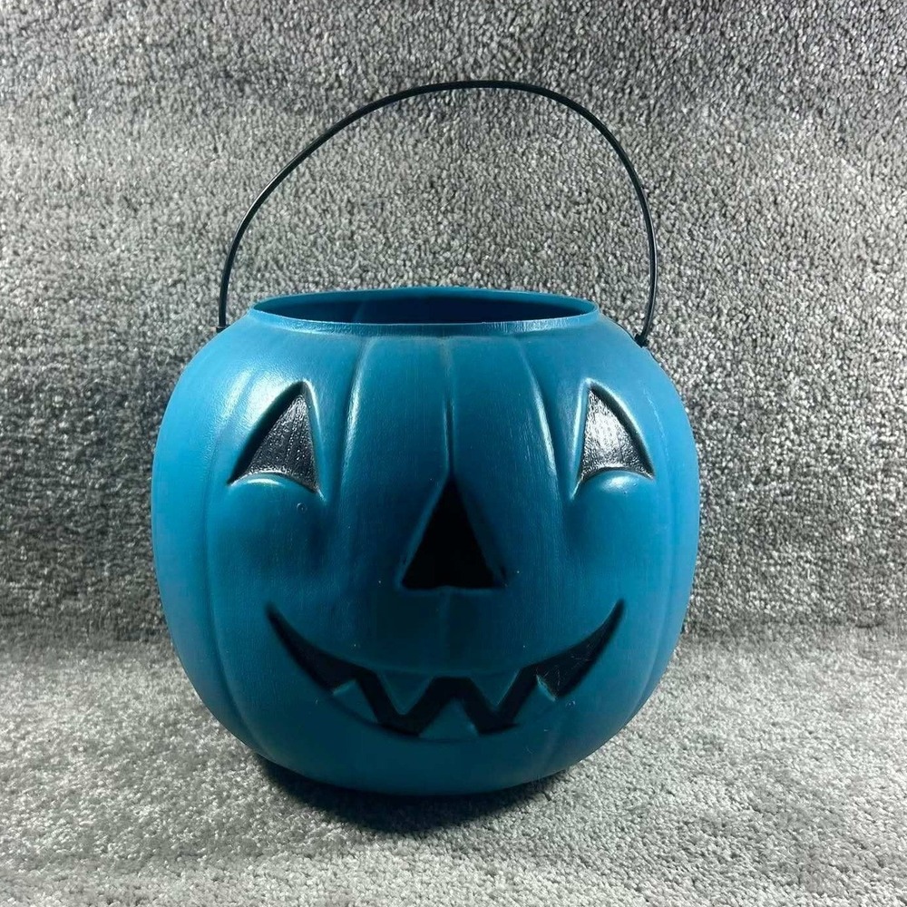 General Foam Plastics Halloween Pail Teal Blue Pumpkin Jack-O-Lantern Bucket